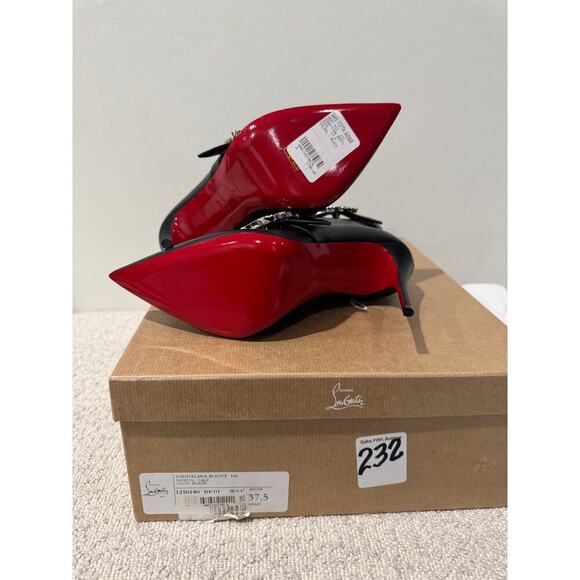 Christian Louboutin Giddylina 100mm Black Leather Buckle Ankle Boots Size 37.5 - Picture 4 of 10